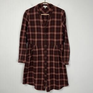 Garnet Hill Women's Size 6 Organic Cotton Plaid Lightweight Gauze Shirt Dress